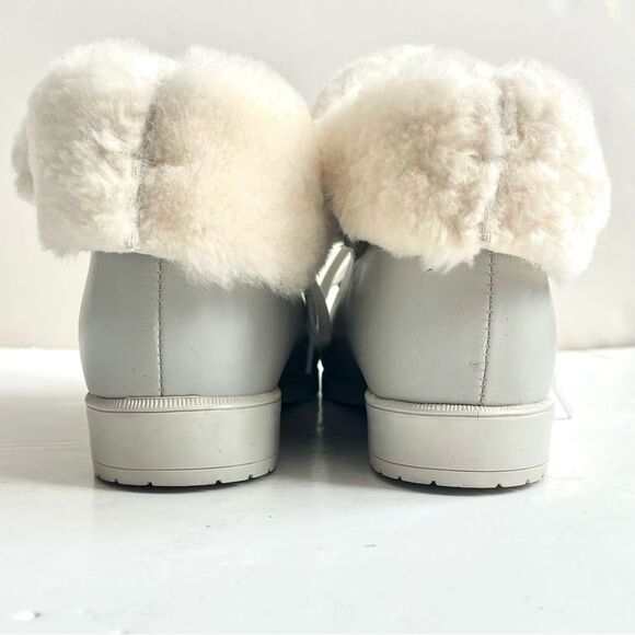 La Canadienne Wedge Heel Boots Pale Dove Gray White Leather Shearling Size 7 - Picture 8 of 13